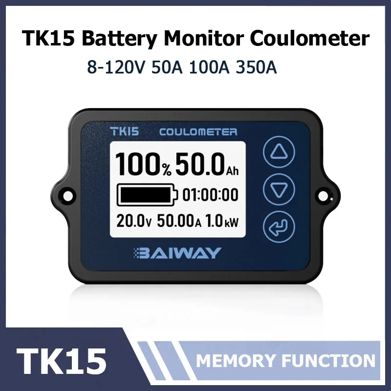 8-120V 50A/100A/350A TK15 Battery Monitor Coulometer Battery Capacity Tester for Equipment E-bike/Balance Car/Cleaning Machine