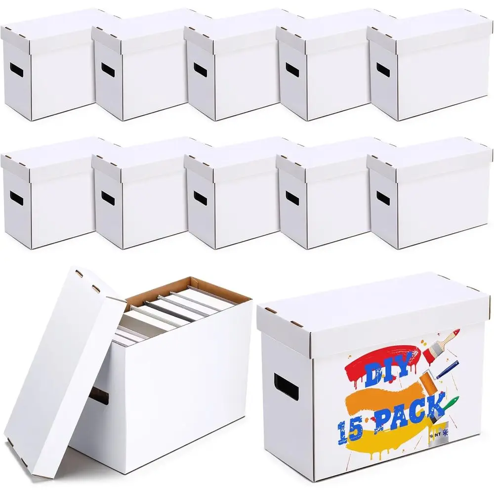 

15-Pack White Comic Book Storage Boxes, Holds 150-175 Comics, Stackable 15.4x7.5x11.4 Inches Organizer