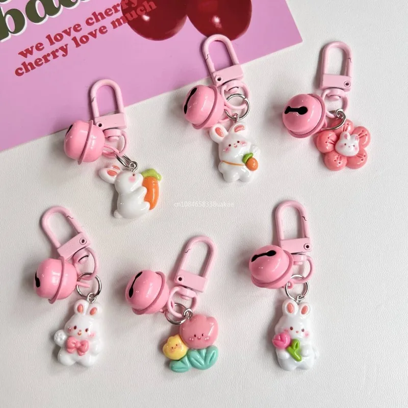 Fashion Cartoon Cute Rabbit Key Chain Sweet Girls Carrot Bunny Flowers Keychain Bag Backpack Pendant Accessory Gifts 오란고교 호스트부