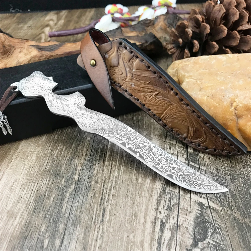

Flying Goddess Leather Sheath Damascus steel High quality outdoor tools suitable for camping, fishing mountain climbing for gift