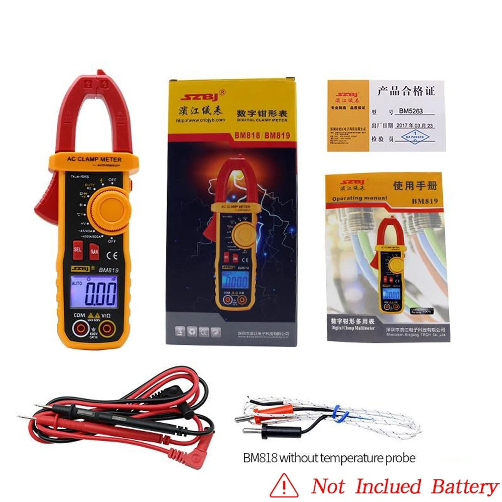 

SZBJ BM818 BM819 Амперметр ACV DCV ACA Автоматическое измерение диапазона большой емкости NCV Цифровые клещи