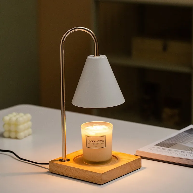 Drewniana lampa do aromaterapii z regulacją, lampka do topienia wosku świec do sypialni, nowoczesna minimalistyczna lampa stołowa do domu, lampki dekoracyjne.