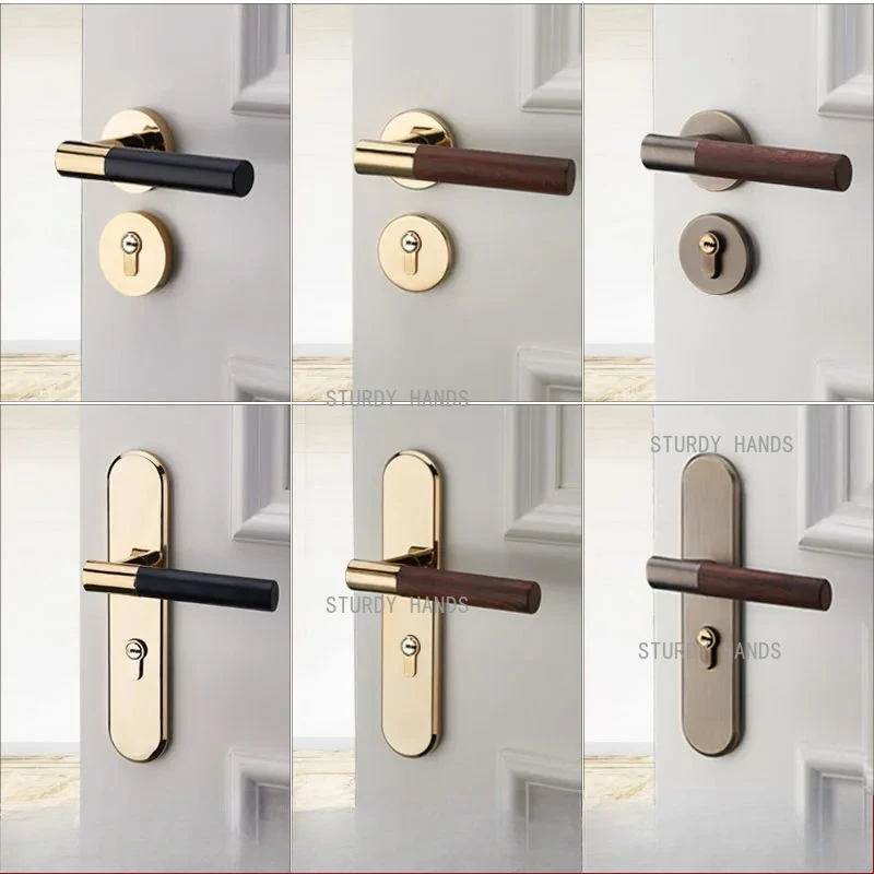 Zinc alloy indoor silent door lock bedroom wood grain handle solid wood door lock
