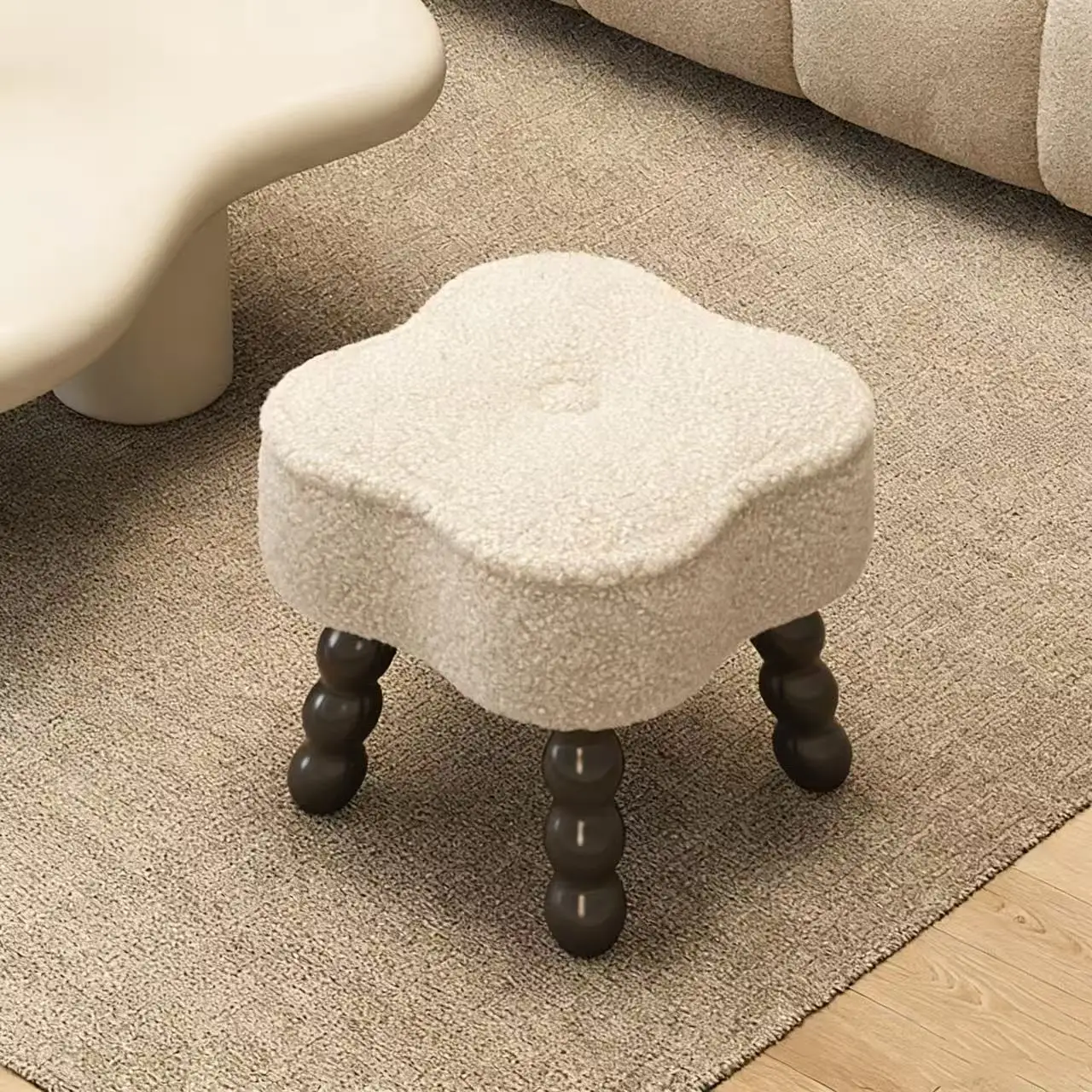 Lamb wool low stool living room sofa footstool entrance shoe change stool household multi-purpose seat pier