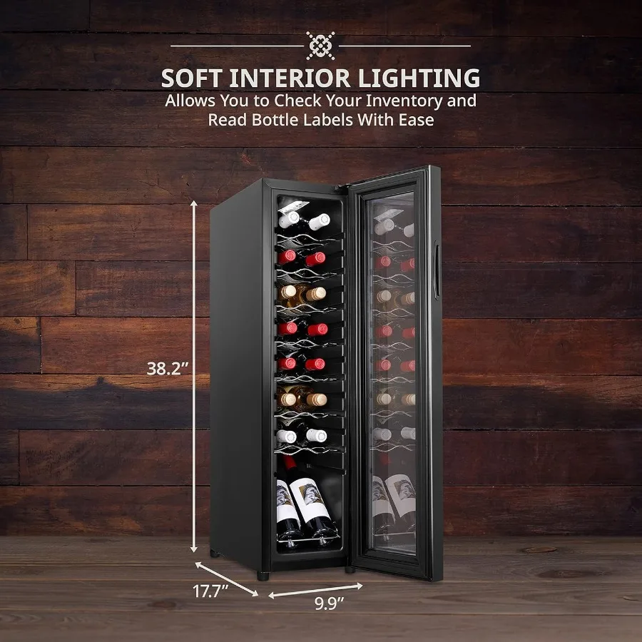 Refroidisseur de vin à compresseur de 16 bouteilles, réfrigérateur avec serrure pour le stockage de Champagne rouge blanc et de vin mousseux, grand W autoportant