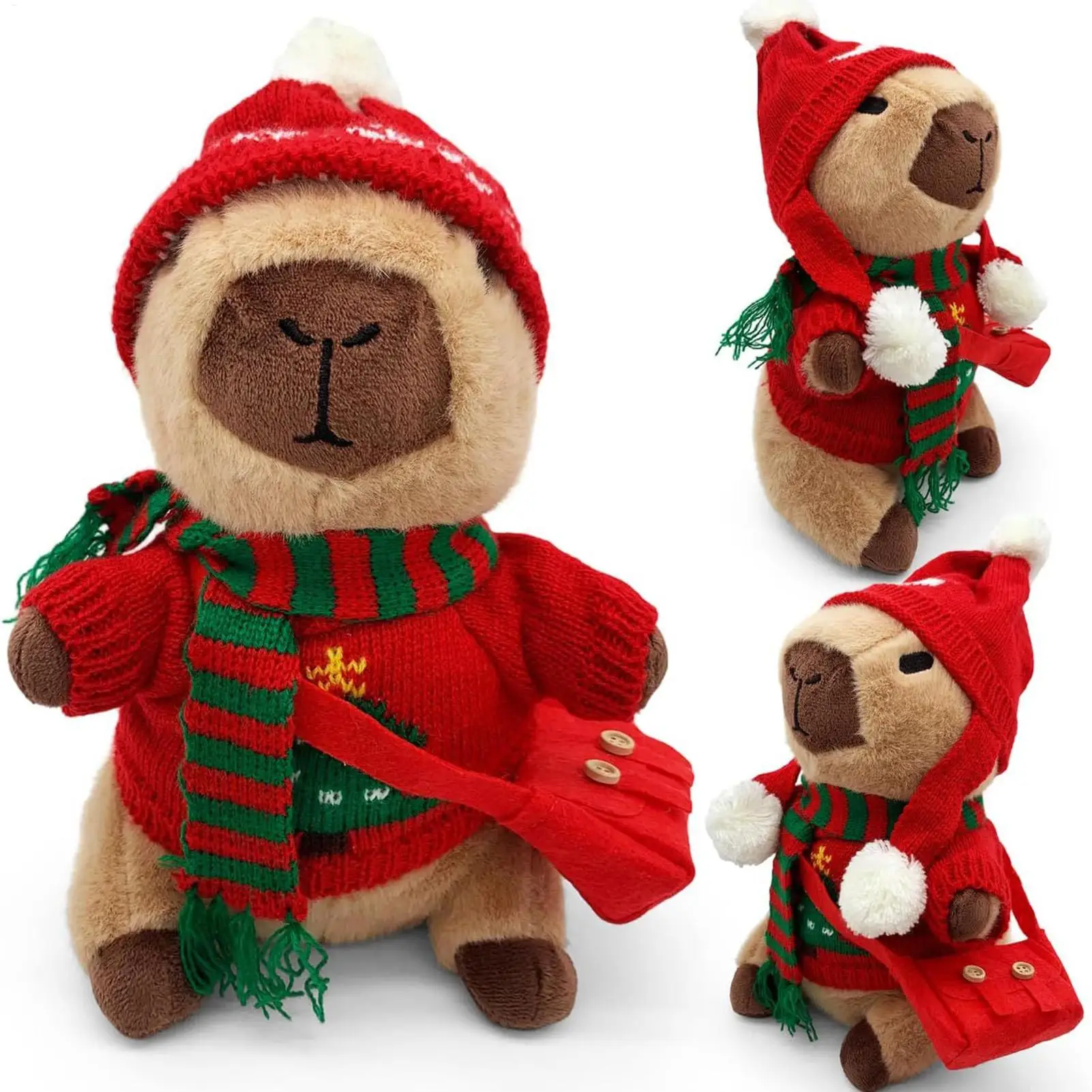 

Капибара, мягкая рождественская милая кукла 9,8 дюйма, нарядная плюшевая игрушка Капибара для мальчиков и девочек, взрослых, молодежи, друзей, путешествий, спальни