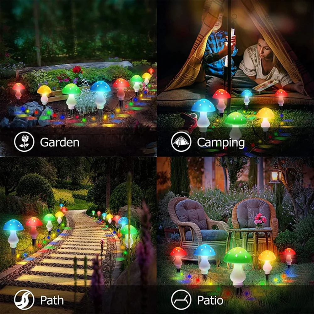 Guirnalda de luces LED con forma de seta para exteriores, 3/8 unidades, impermeable IP65, adecuado para jardín, patio trasero, camino de césped, decoración de jardín