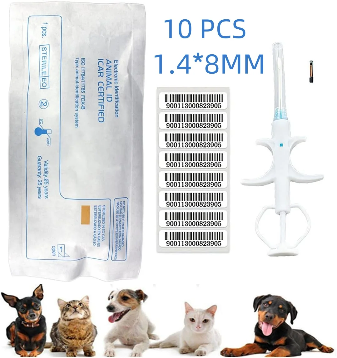 

10 Pcs 1.4*8mm Universal Pet Microchip 134.2khz Registration Animal ID Implant Chip Microchip FDX-B For Dog Cat Pig Cow