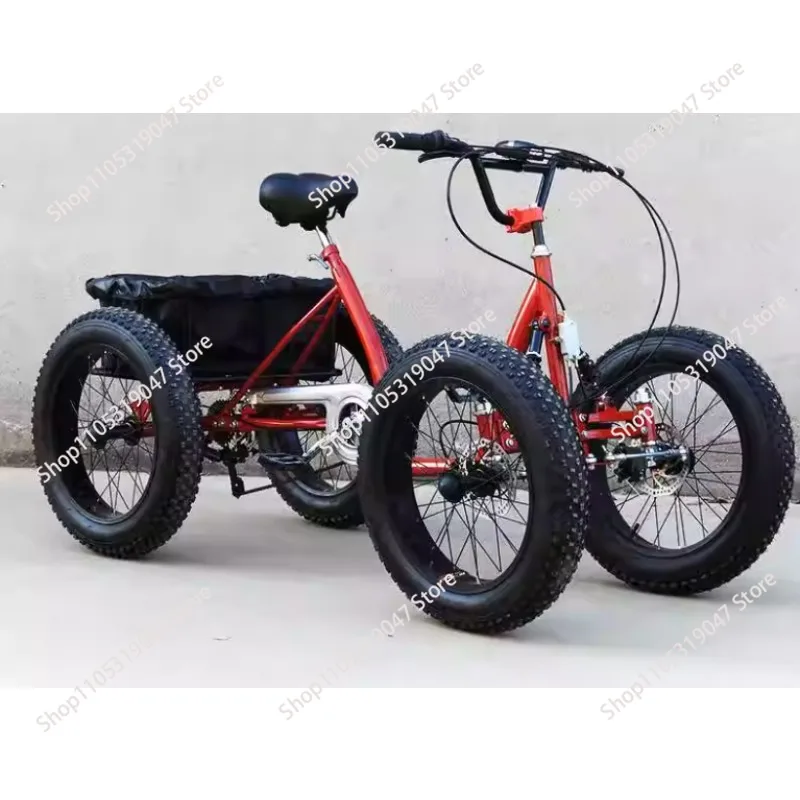20 Zoll Fatbike mit Offroad-Reifen, Pedalantrieb, Vierrad-Sieben-Gang-Getriebe, Schnee-Quad-Fahrrad