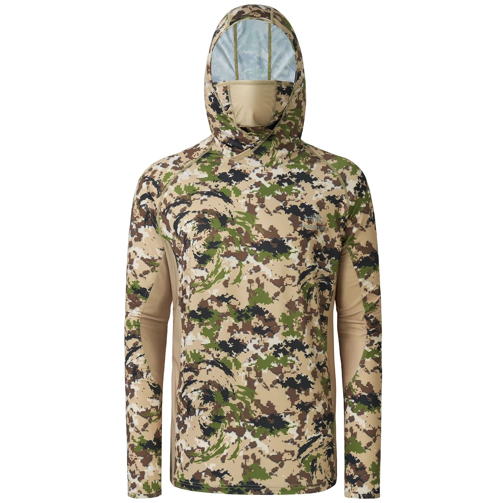 Bassdash Camo Vissen Hoodie Voor Mannen Zon Bescherming Met Gezichtsmasker Upf 50 + Jacht Shirts Lange Mouwen