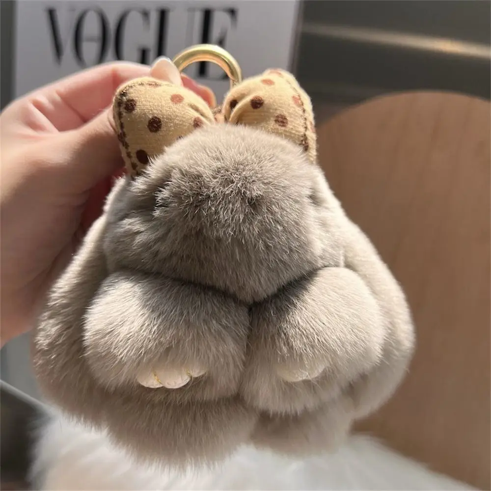 Hair Bow Rabbit Fur Keychain Pompoms Cute Fluffy Bunny Keychain Bag Charm Plush Dolls Plush Rabbit Key Ring Couple Pendant