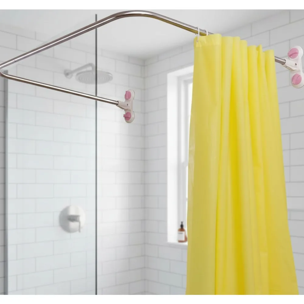 

U-Shaped Corner Shower Curtain Rod with Suction Cups, Rust-Proof & Easy Install for Small Bathroom Space Saving