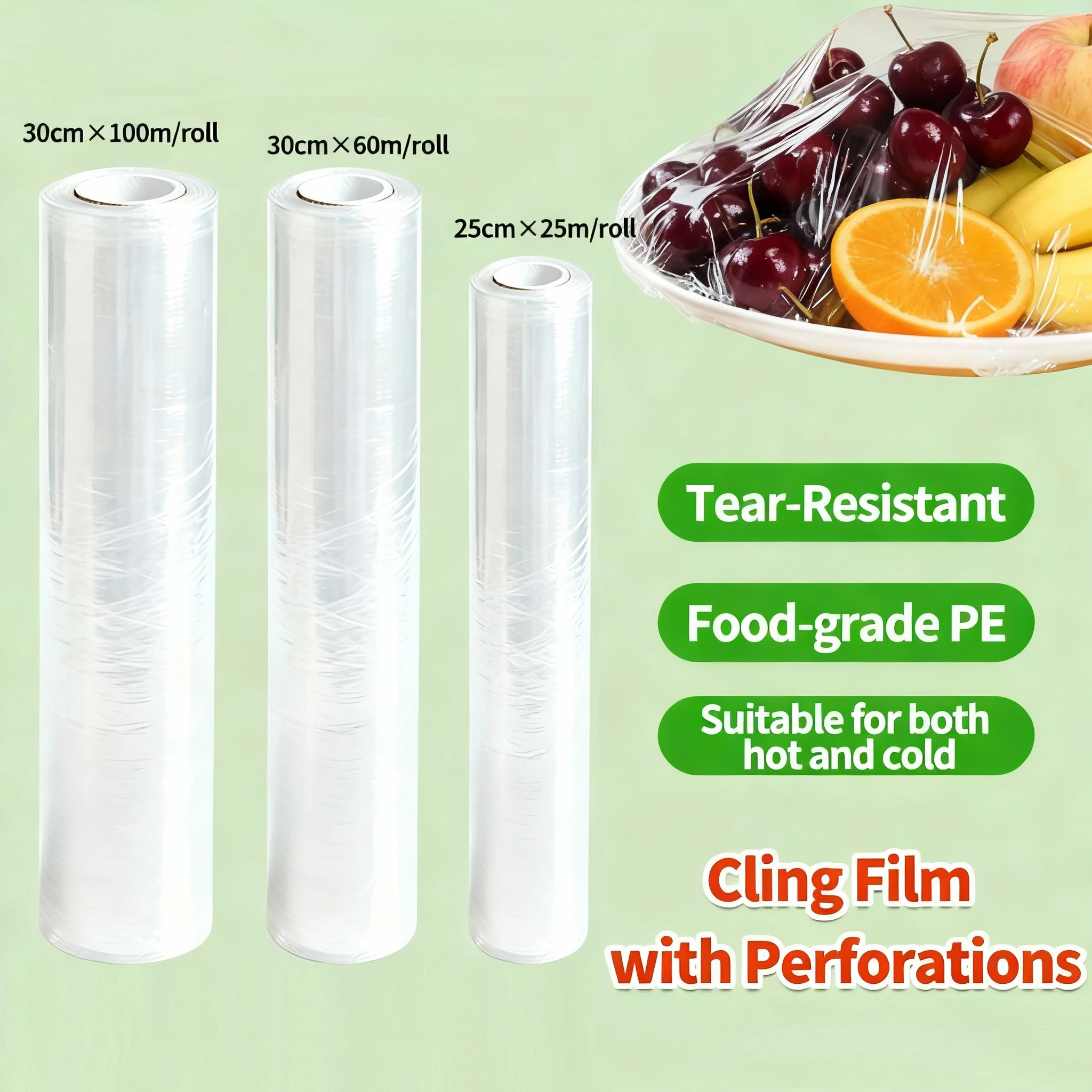 Break Point Cling Film Clear PE Disposable Microwavable Large Roll Food Wrap Keep Food Fresh For Kitchen Refrigerator 30cmx100m