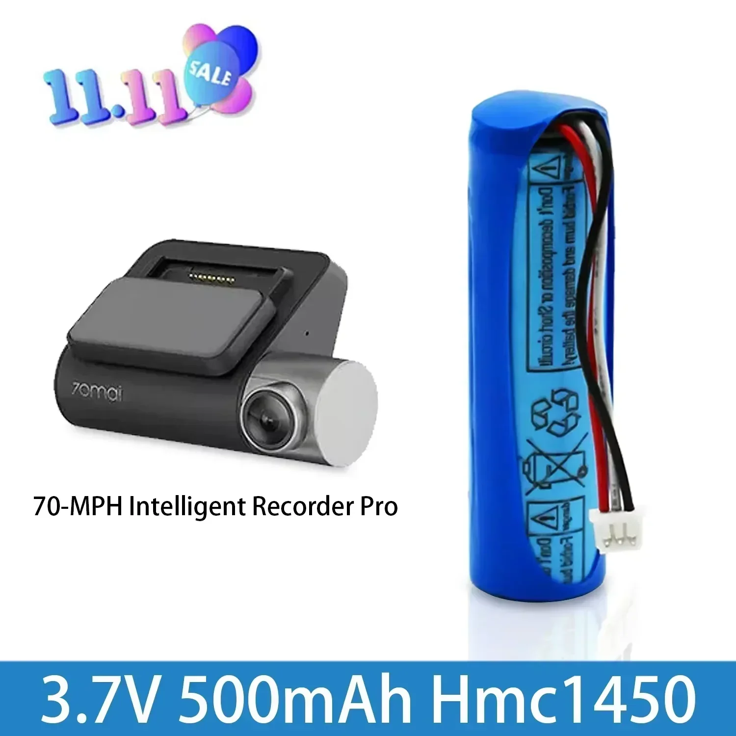 3.7V  500mAh Lithium Battery 70mai Battery Hmc1450 Dash Cam Pro Car Video Recorder Replacement DVR Accessories