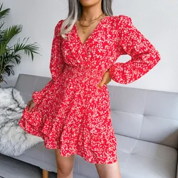 French temperament super good-looking a word floral short dress spring dress women 2024 new high-grade early spring V-neck skirt
