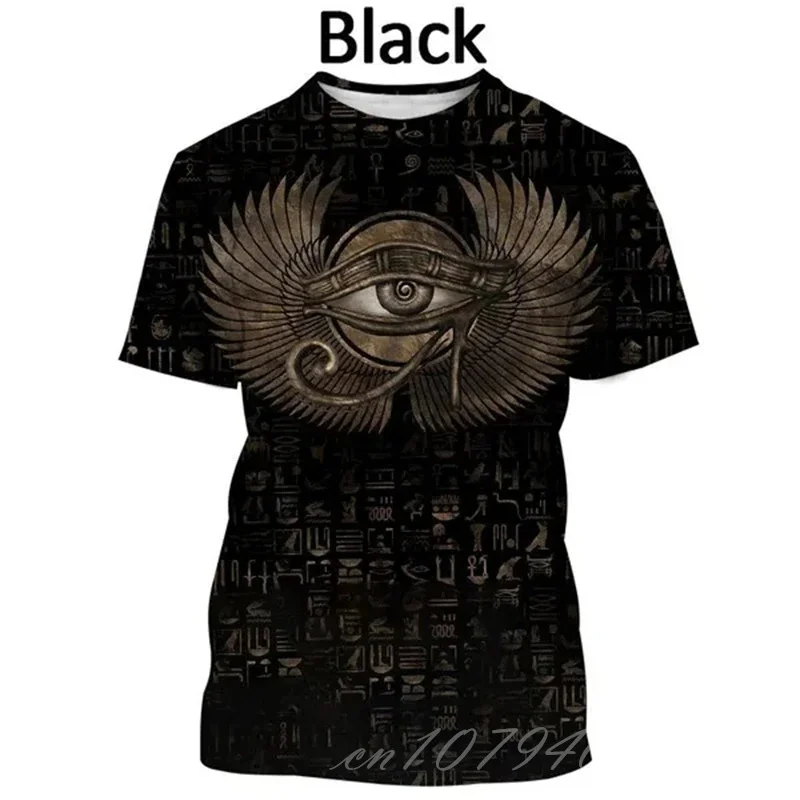 Ancient Egyptian Text 3D Printing T-shirt Pharaoh\'s Eye Egyptian Mural Creative Casual Short-sleeved Tshirt Tees Mens Clothing