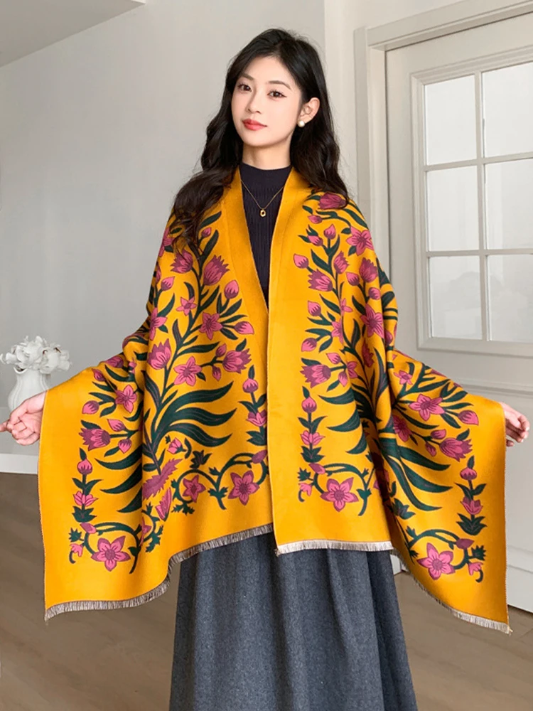 

Winter Women Knitted Scarf Headscarf Elegant Sweet Floral Warm Scarve Mujer Foulard Wrap Shawl Imitation Cashmere Blanket Travel
