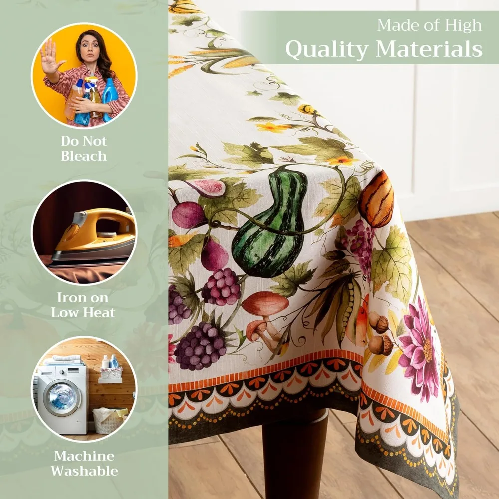 Cotton Rectangle Tablecloth 100% Cotton 60x120 Inches for Fall, Thanksgiving, Reusable Everyday Table Cover