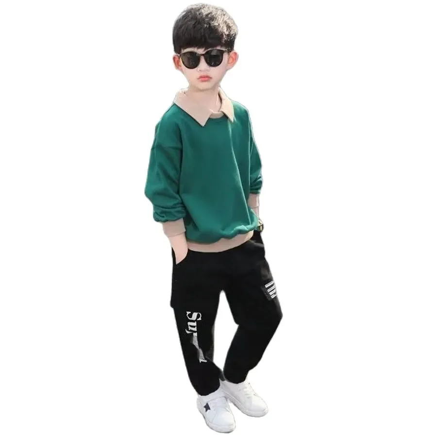 2023 spring Autumn Long Sleeve  Boys Tracksuit Casual Letters Children Clothes Sweater+Trousers 2Pcs Suit Kid Set 3-14 Year