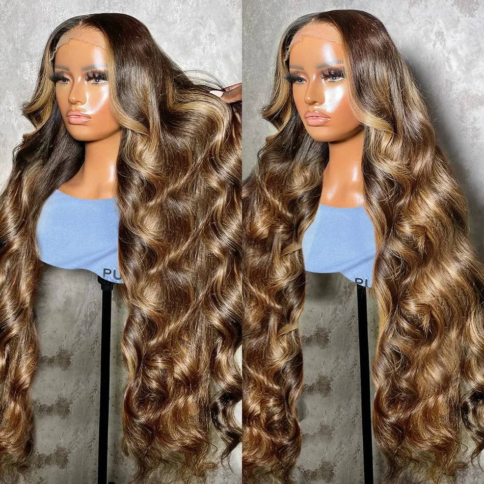 13x4 Lace Front Human Hair Body Wave 30 Inch Highlight 13x6 Lace Frontal Wig Brazilian 200 density For Black Women