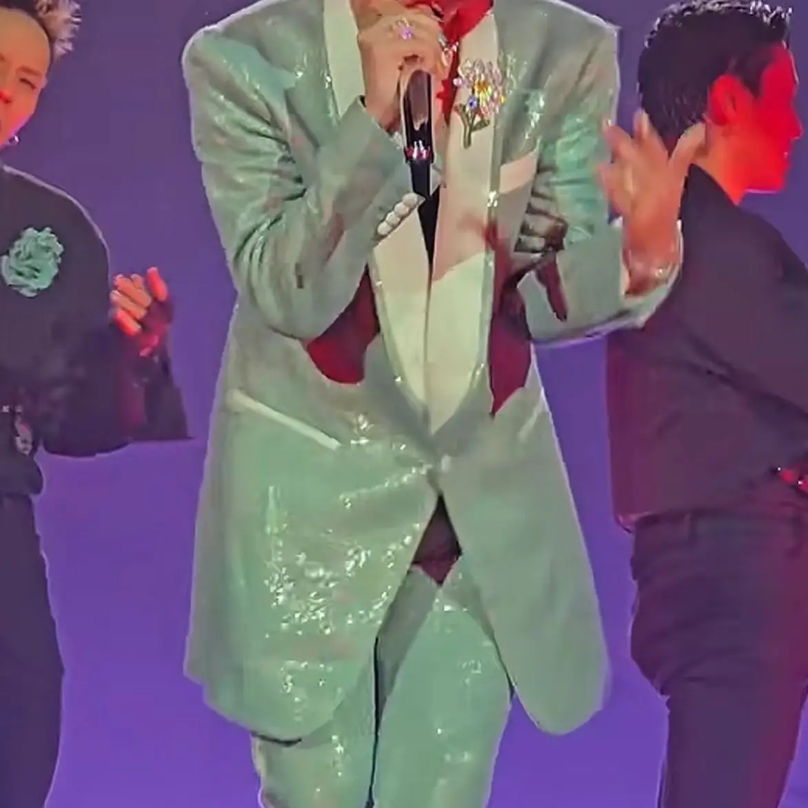 KPOP IDOL fashion  Light Green Sequin Suit Set for Male Male Singers Stage costume 90kg suit dance suit