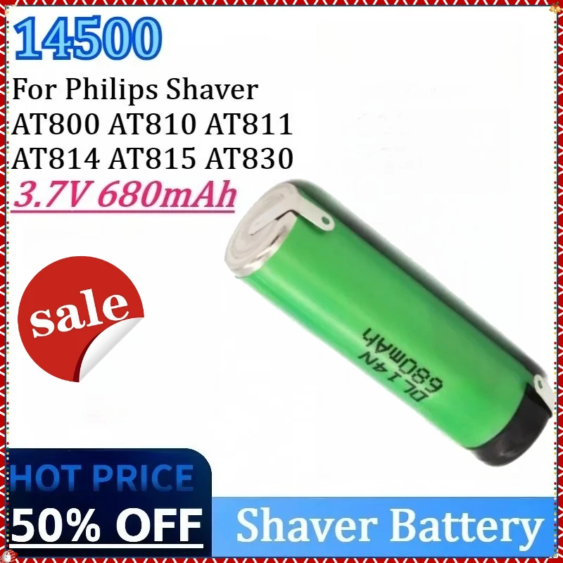 

New 14500 3.7V 680mAh Shaver Battery For Philips Shaver AT800 AT880 AT890 AT810 AT811 AT815 AT830 AT875 AT814 AT891 AT895 AT920