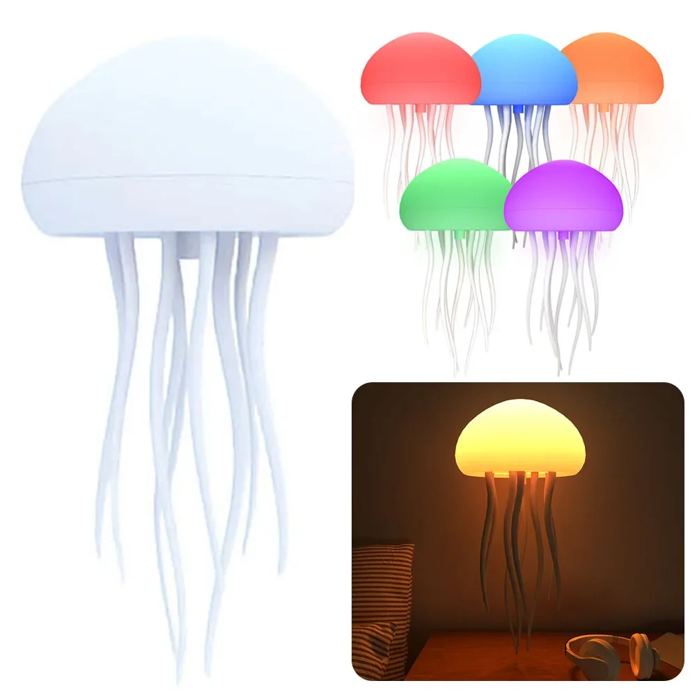 Jellyfish Night Light RGB Gradient Cute Jellyfish Voice Control Type-C Charging LED Night Lamp Touch Sensor Kids Christmas Gift