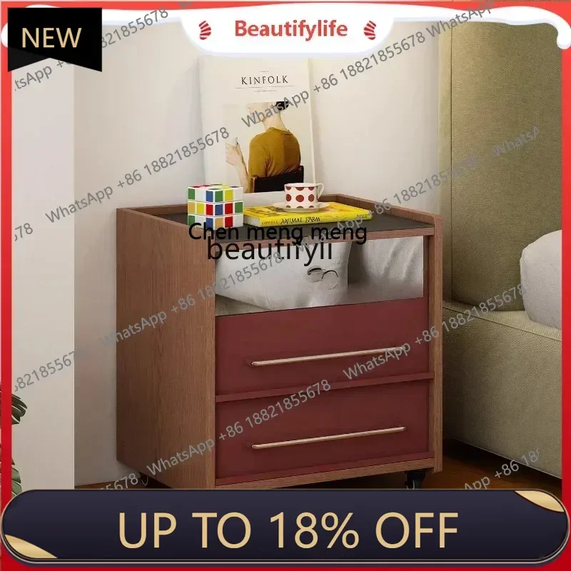 

P178 Simple Color Mid-century Bedside Table Mirror Drawer Cabinet Movable Bedside Cabinet No Paint Color Matching