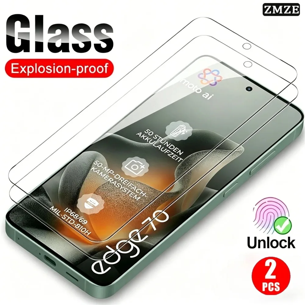 2 protectores de pantalla de vidrio HD para Motorola Edge 70 60 Neo 50 30 20, película protectora de pantalla completa para Motorola Edge70 Fusion, vidrio templado