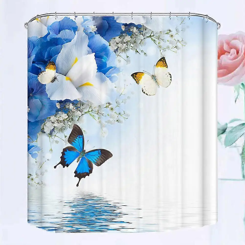 

Синяя цветочная бабочка, водонепроницаемая занавеска для душа для домашнего декора ванной комнаты, стильный дизайн для повышения эстетики пространства идеально