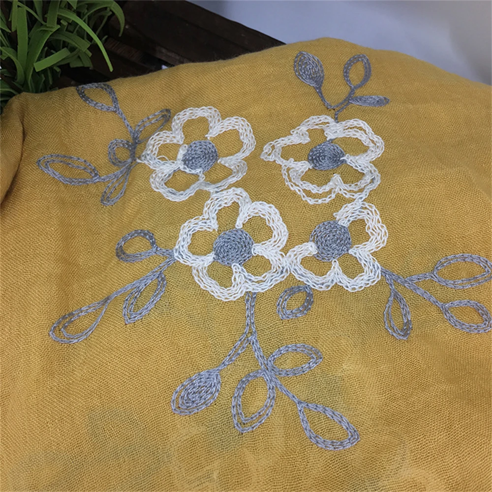 Long Cotton Linen Scarf Summer Thin Sunscreen Shawl Women's Flower Embroidered Scarf Loose Vintage Scarf Decoration Muslim Hijab