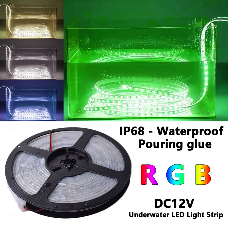 W pełni wodoodporny IP68 taśmy LED SMD5050 60 diod LED/M 5M ciepły biały niebieski kolorowe elastyczne światło RGB Bar na basen akwarium oświetlenie