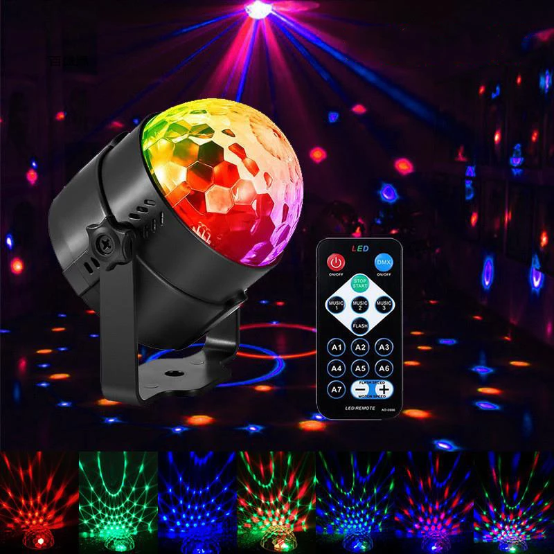 

LED Stage Disco Light Rotating RGB DJ Ball with Remote Sound Control for Party Club Laser Show Strobe Lamp Magic Dance Car Gift