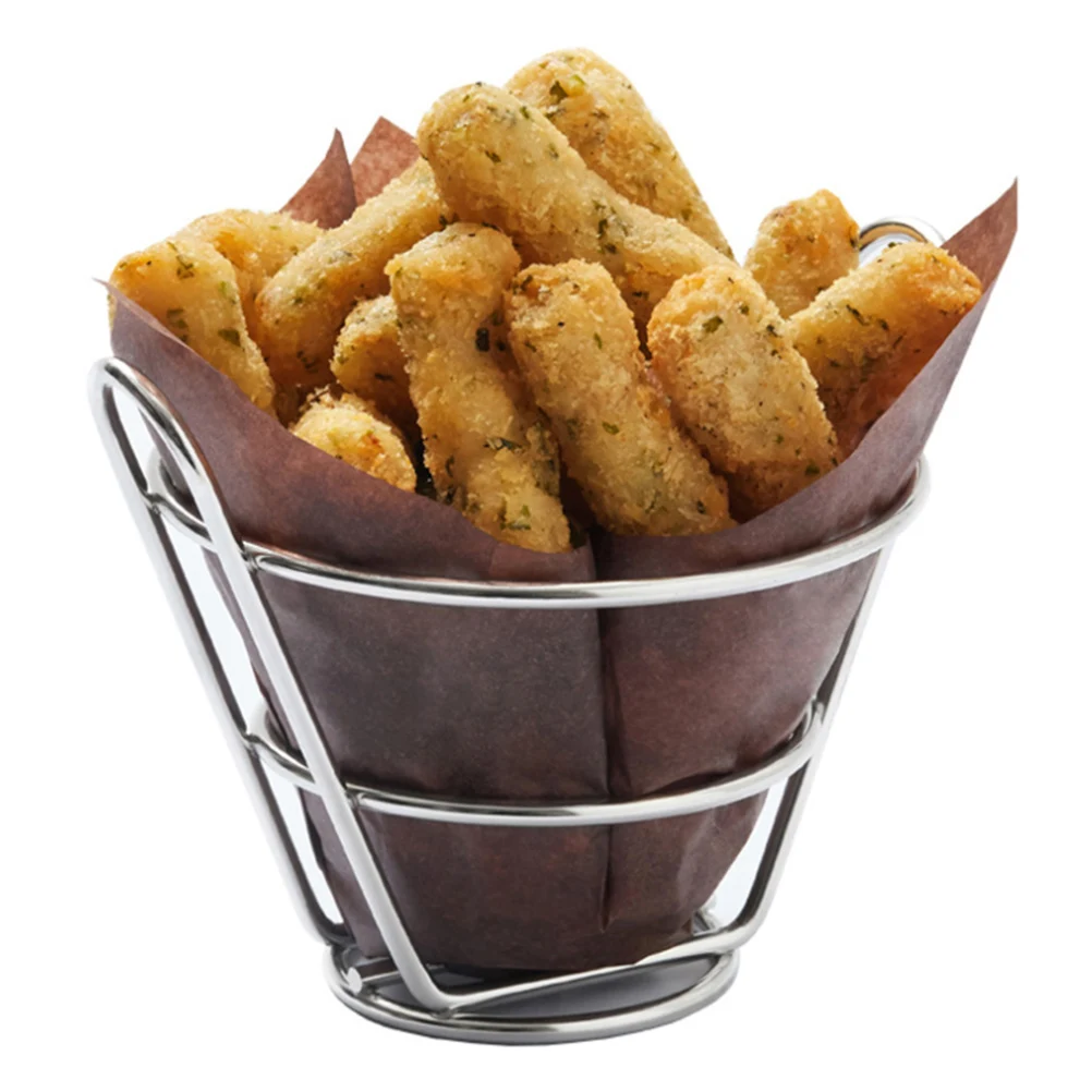 

Stainless Steel French Fries Fish And Chips And Appetizers Stand Cone Basket Fry Holder With Sauce Cup Kitchen Party Supplies