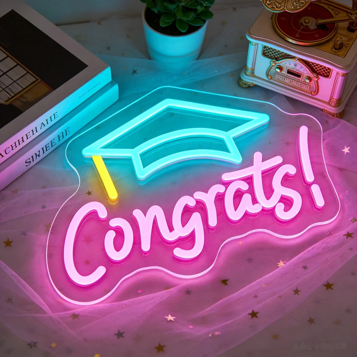 

Неоновая вывеска «Поздравляем с получением диплома» со светодиодной подсветкой для выпускного вечера, домашнего декора, спальни, общежития, украшения стен, праздничный подарок, неоновые светильники для фестивалей