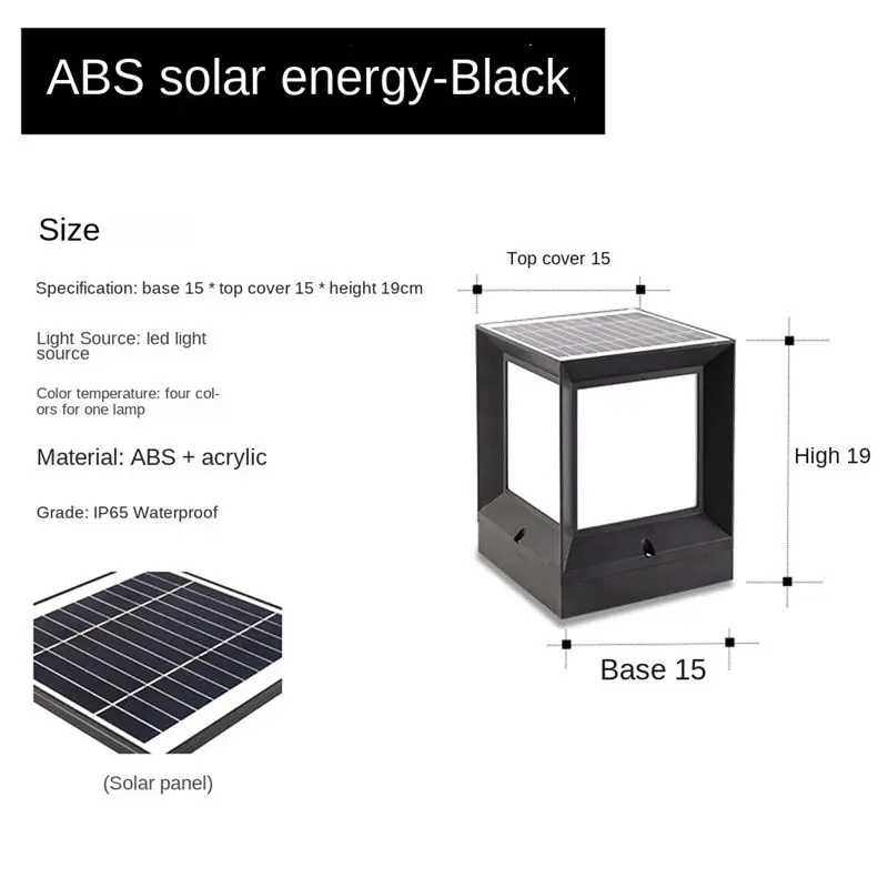 ABNL 1 Piece LED Solar Column Headlight Solar Powered Pillar Lamp For Courtyard Landscape Garden 15CM