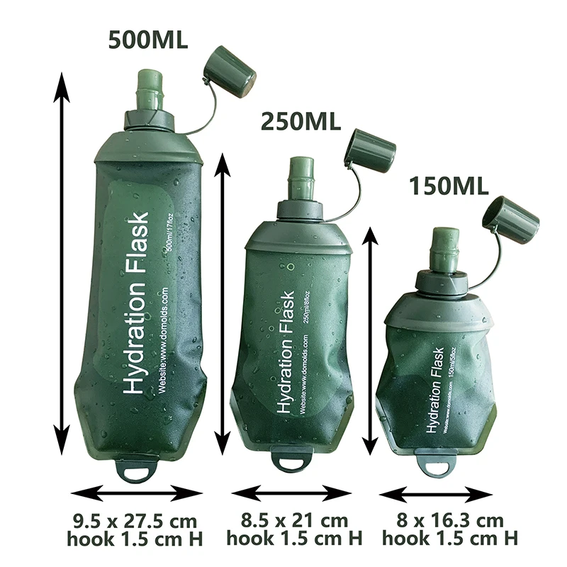 Botol air lipat 150/250/500ML, termos lembut lipat TPU untuk jejak maraton, lari, Jogging, berkemah, bersepeda