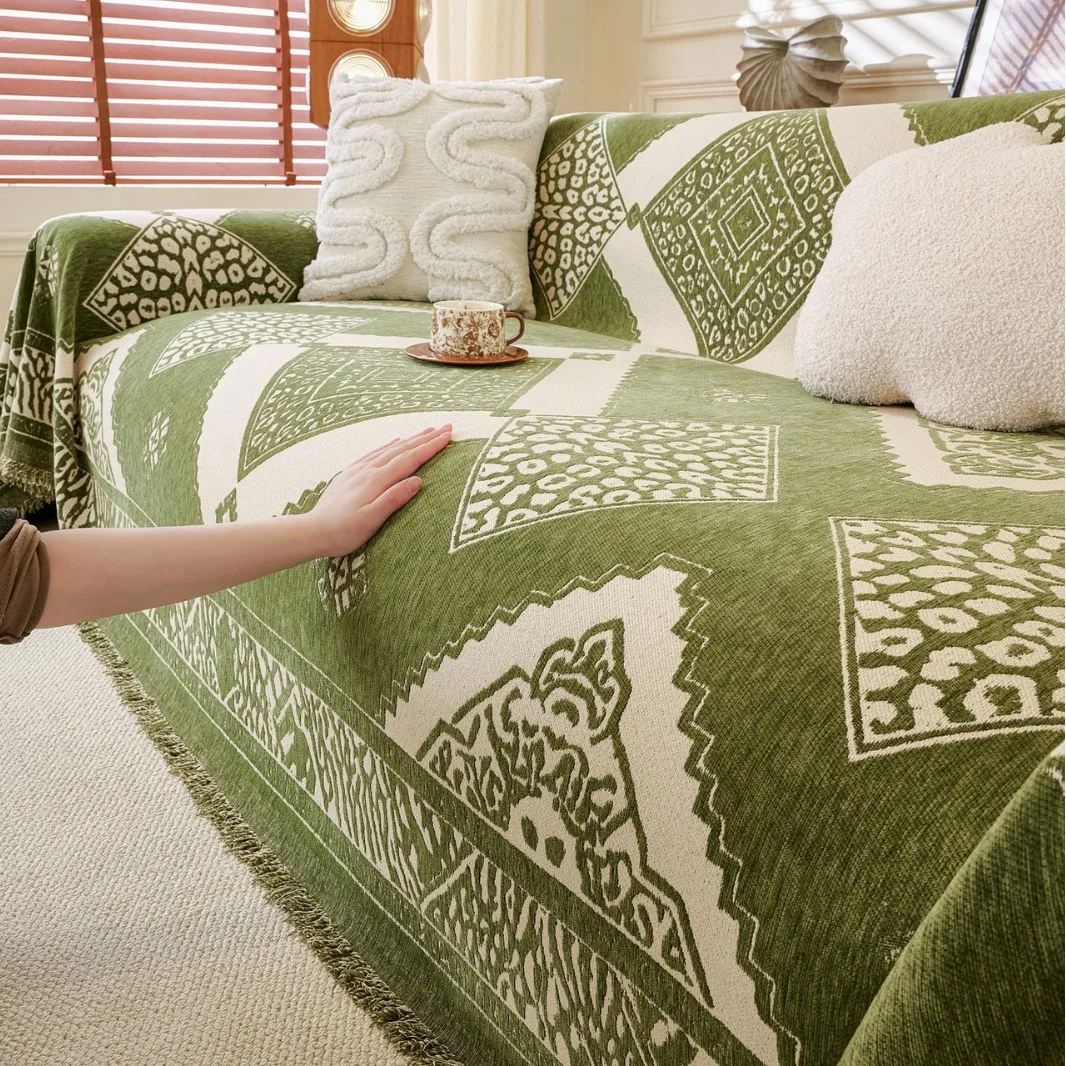 Home Sofa Towel Blanket Full Cover Thick Chenille Sofa Cover Cat Resistant One Piece Design Elegant Stitch for 2/3/4 Seater