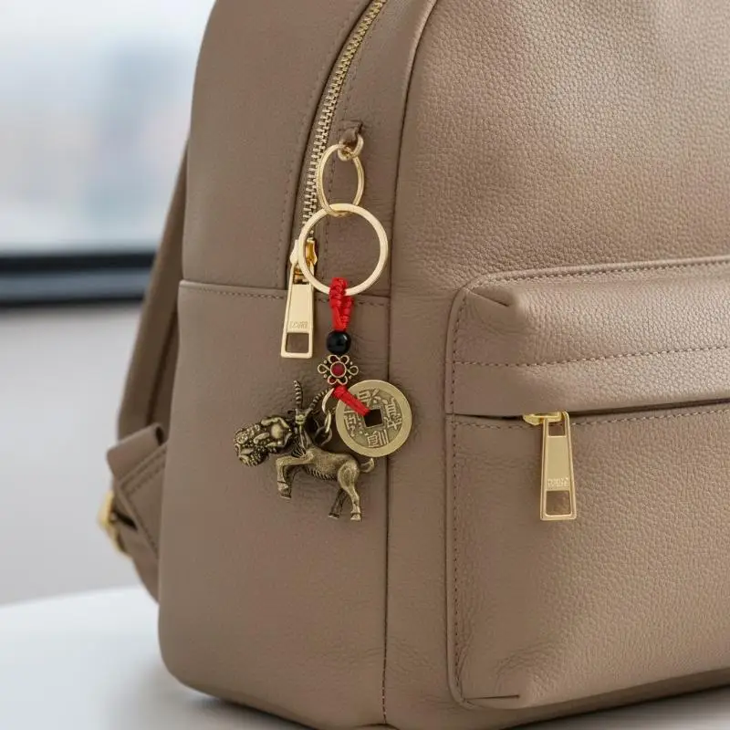 New Year 2027 Sheep Lucky Pendant Keychain Pi Xiu Feng Shui Wealth Key Ring Vintage Red String Knot Bag Pendant Jewelry Gift