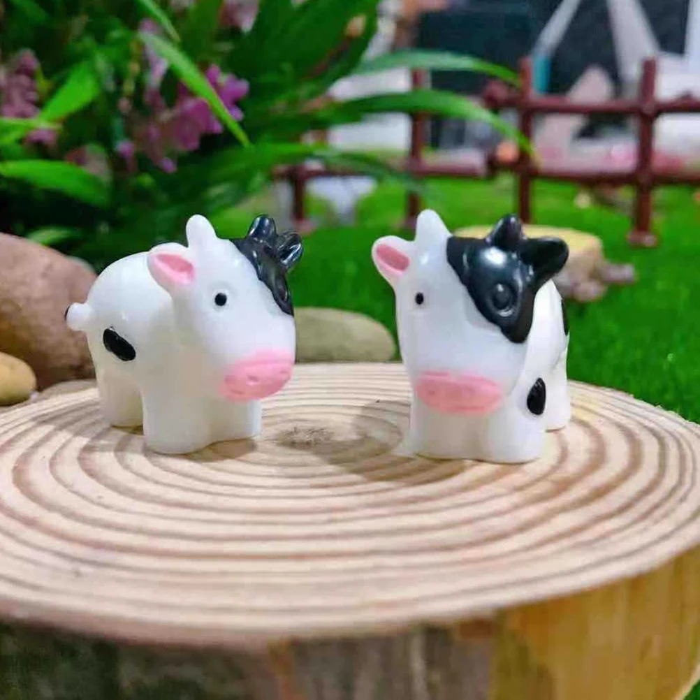 

10pcs Cow Ornament Resin Mini Figurine White Small Decorations Desk Bookshelf Garden Landscape Statues Sculptures
