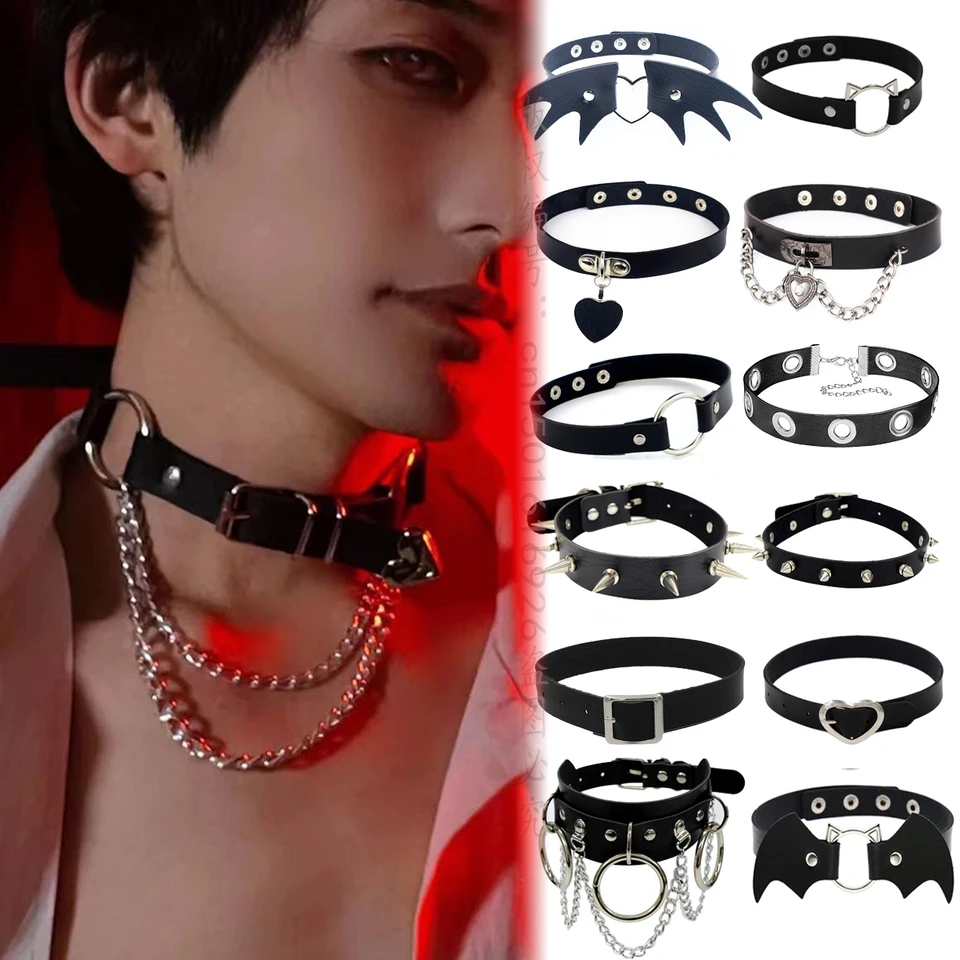 Choker Collar Necklace Woman Black Punk Sexy PU Leather Heart Lock