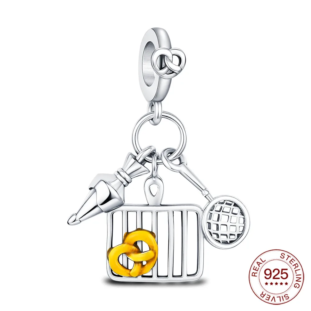 Original Charms-Anhänger aus 925er-Sterlingsilber, Backständer, Mehlsieb, Spritzbeutel, Charms für Armbänder, Halsketten, Damenschmuck, Geschenke