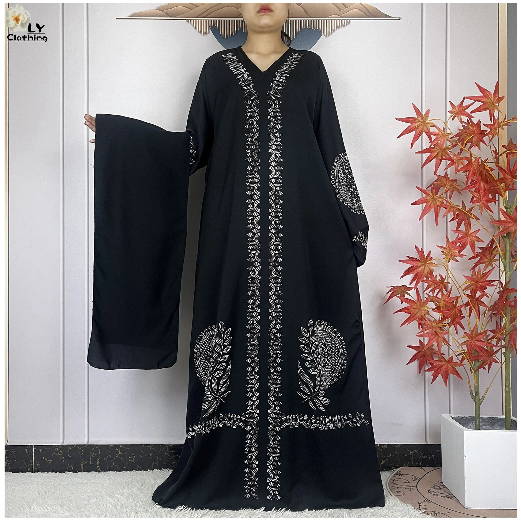 2024 Muslim Sets Women Party Dress Dubai Long Sleeve Diamonds Dashiki Islam Women Chiffon Comfort Fabric African Tradition Abaya