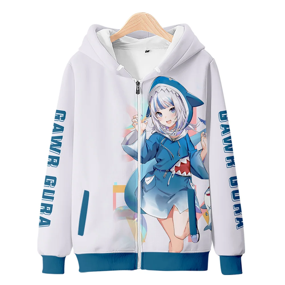 2022 new anime Gawr Gura cosplay 3D printing zipper hoodies unisex harajuku casual four seasons zipper hooded men Clothes