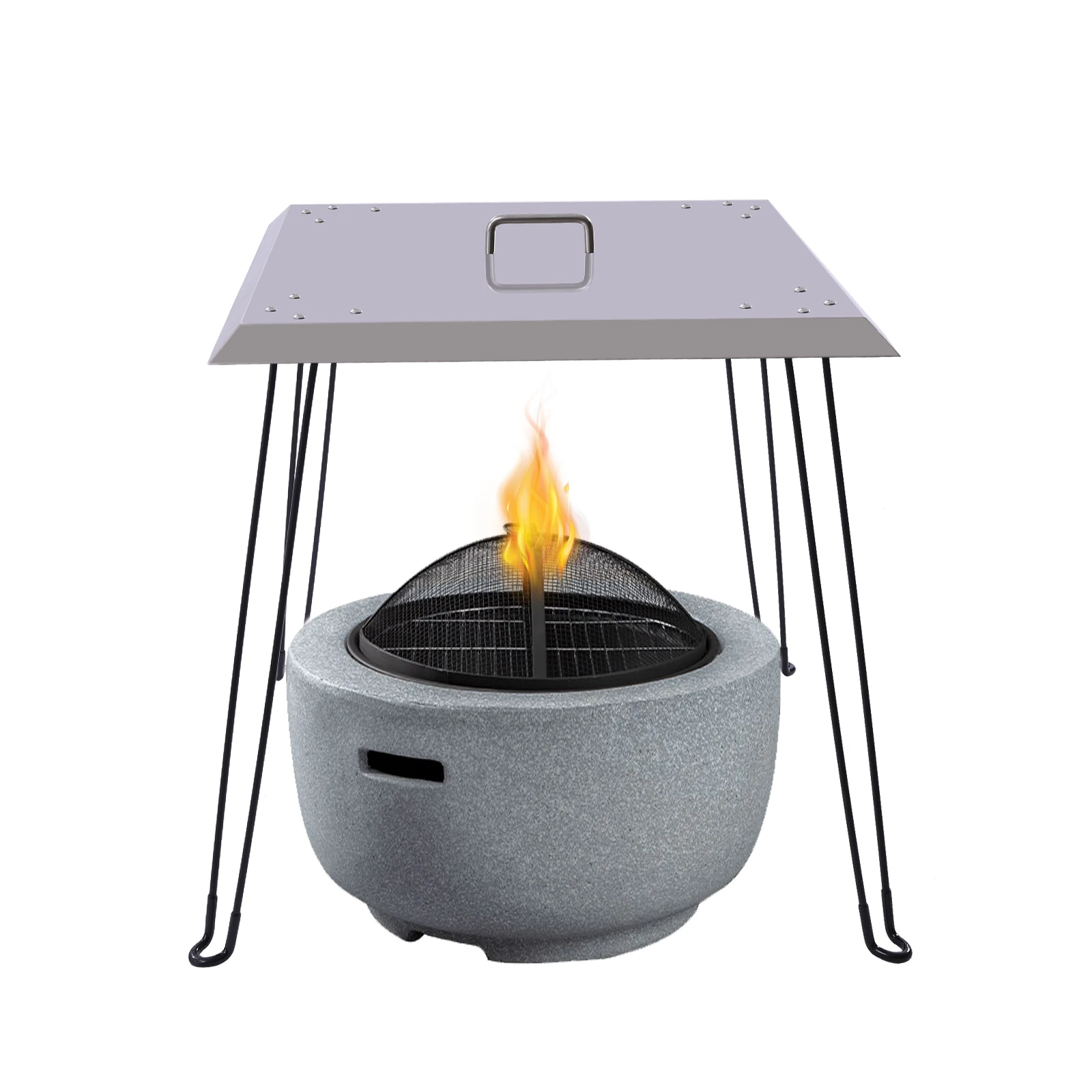 24 x 24 x 24 Inch Fire Pit Heat Deflector Square Fire Pit Burner Cover to Push Heat Down Foldable Legs and Carrying Handle