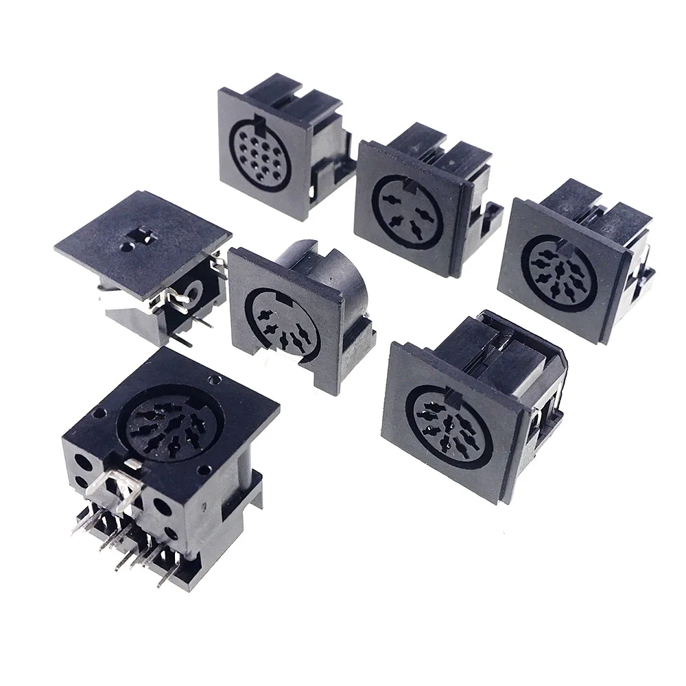 5 20 Pcs Female Din Connector Receptacle 2 3 4 5 6 7 8 9 13 Pin Circular Connector Right Angle PCB Solder Sockets Tin