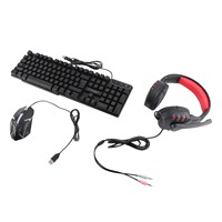 T-WOLF TF800 Four-piece Gaming Combo 104 Keys Keyboard 4-color Breathing Light Mouse 3.5mm Gaming Headset Anti-slip Mouse Pad