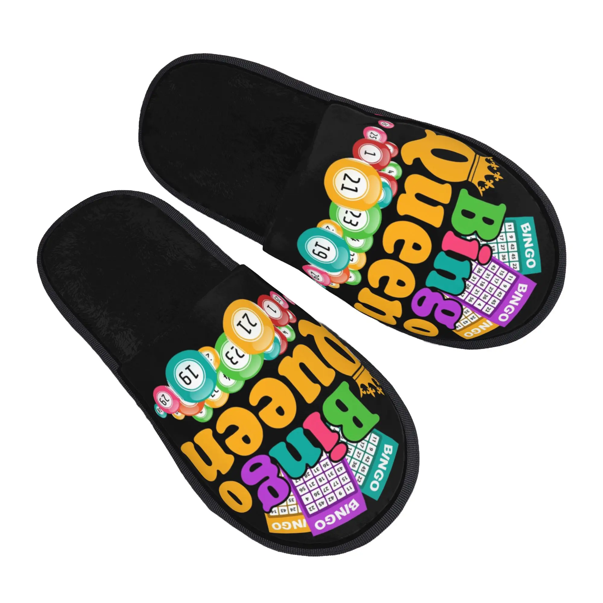 Chaussons d'intérieur en mousse à mémoire de forme Bingo Queen Game Lover pour femmes, hommes, couples, familles, chambre à coucher, dortoir, chauds, semelle antidérapante.