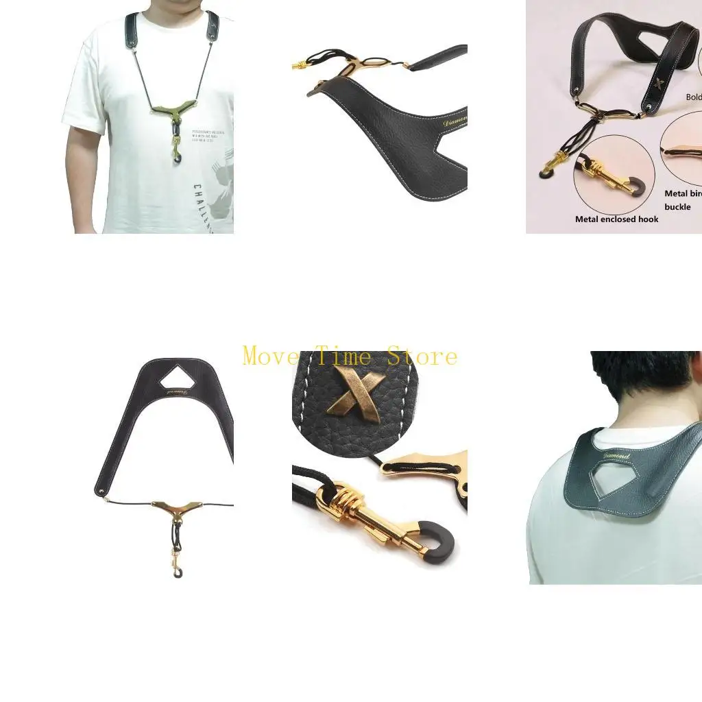 92ME Saxophone Neck Strap Slings PU Leather Padded Neck Strap for Regular Beginners