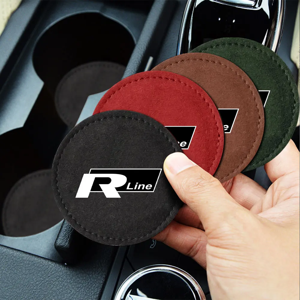 2pcs Car Coasters Water Cup Non-slip Pads Mats for Volkswagen VW RLINE Passat CADDY Tiguan T-ROC Golf Polo Jetta Touran 4 Motion